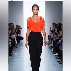NEW VICTORIA BECKHAM Off the shoulder stretch knit top in bright orange medium